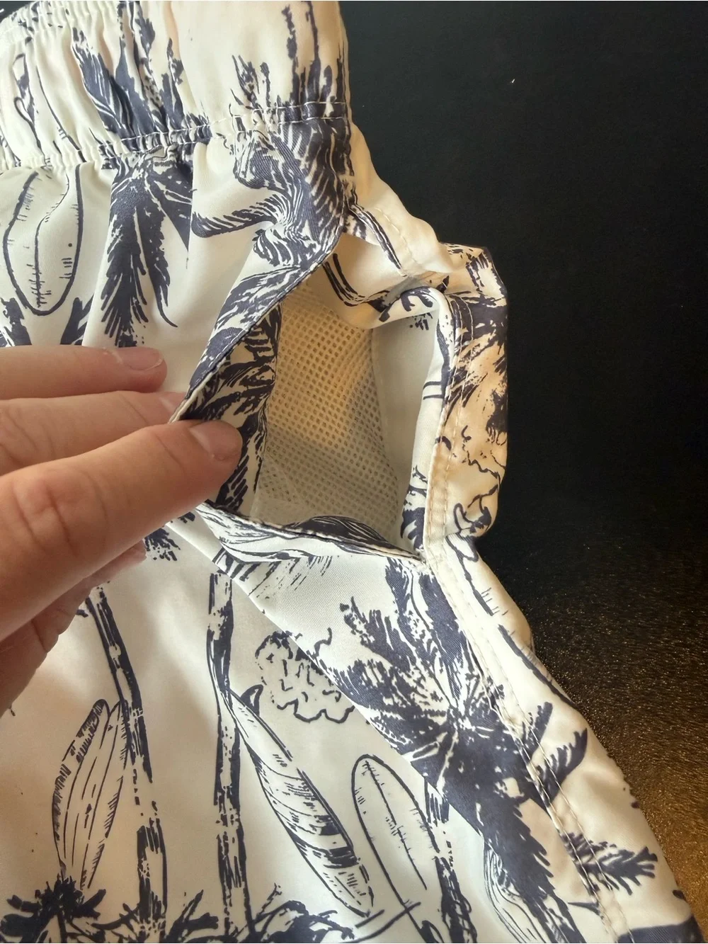 Youth Art Class Swim Trunks Size Large (10/12) Cream with Navy Palm Trees